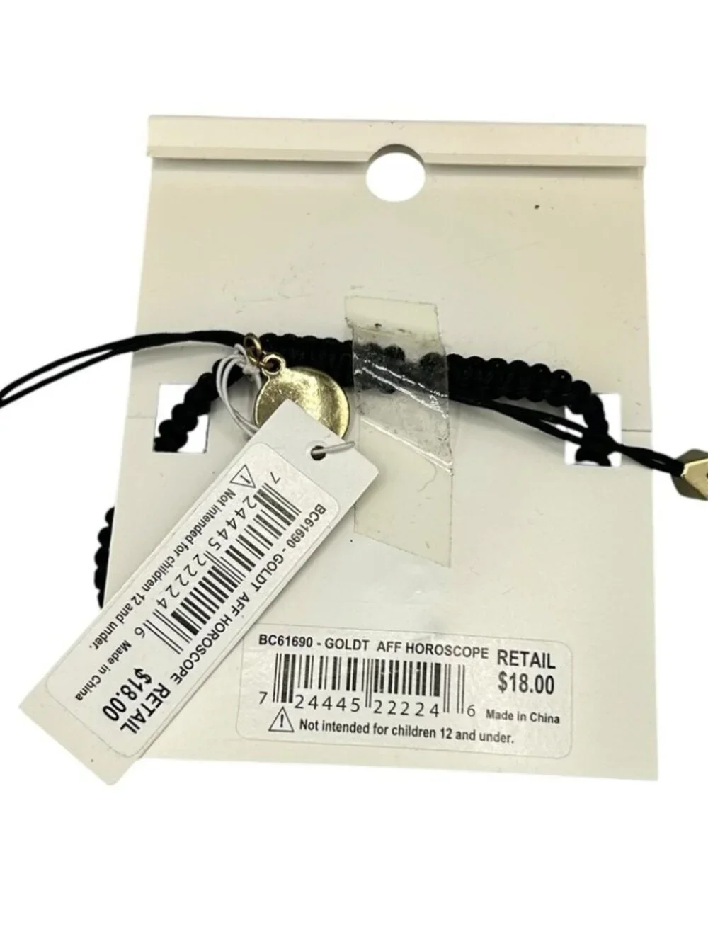 BCBGeneration Taurus Adjustable Cord Bracelet NWT Black Gold Zodiac